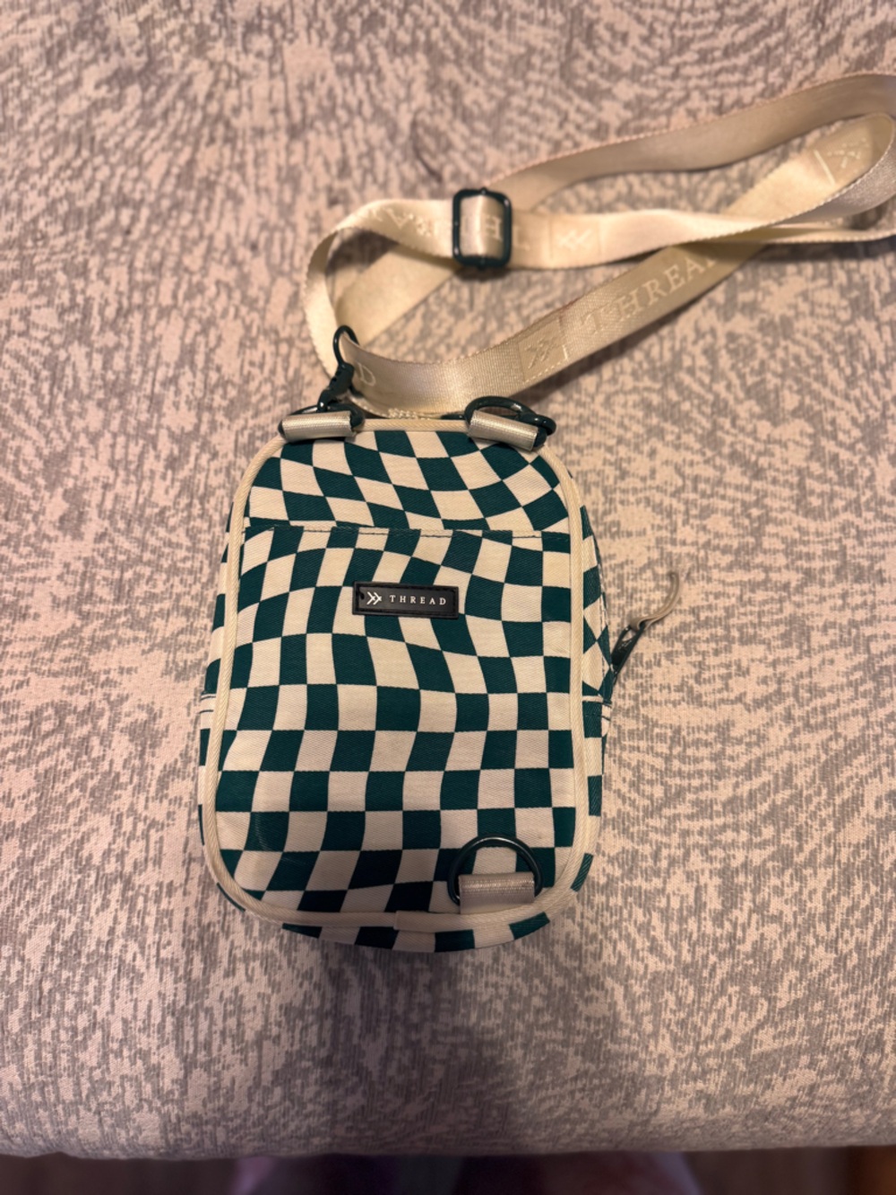 Thread Wallets Checkerboard Crossbody Bag in Dark Green and Cream - Picture 2 of 3